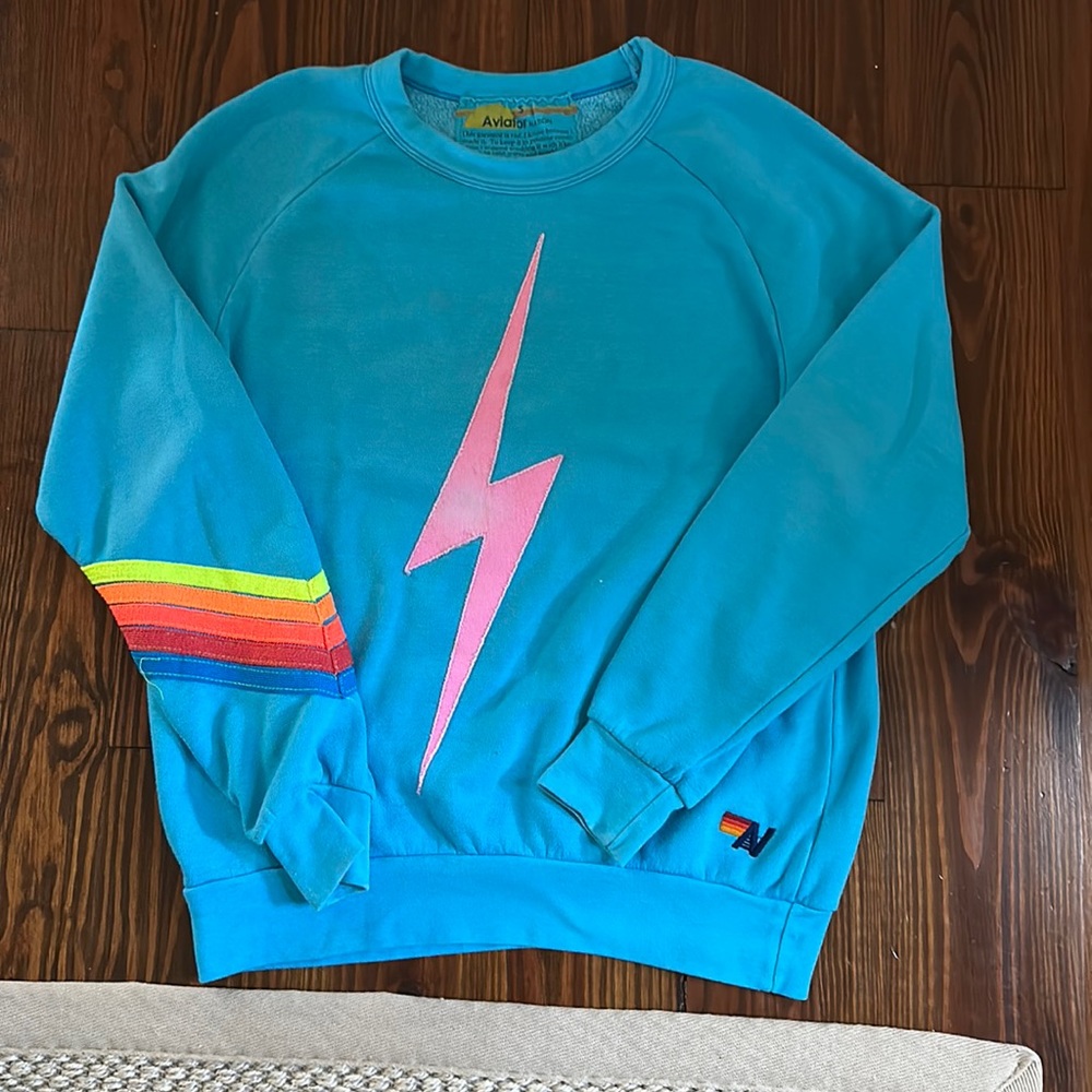 ON HOLD - do not buy - Size small aviator Nation sweater shirt neon blue